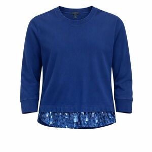 J.Crew Navy Blue Sequin Hem Sweatshirt 3/4 Sleeve Pullover Top Women's Medium